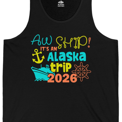 Alaska Trip 2026 Shirt Fun Nautical Cruise Family Group Matching Tee — Tank Top Tank Top – Black – Alaska Cruise Shirts Close Up