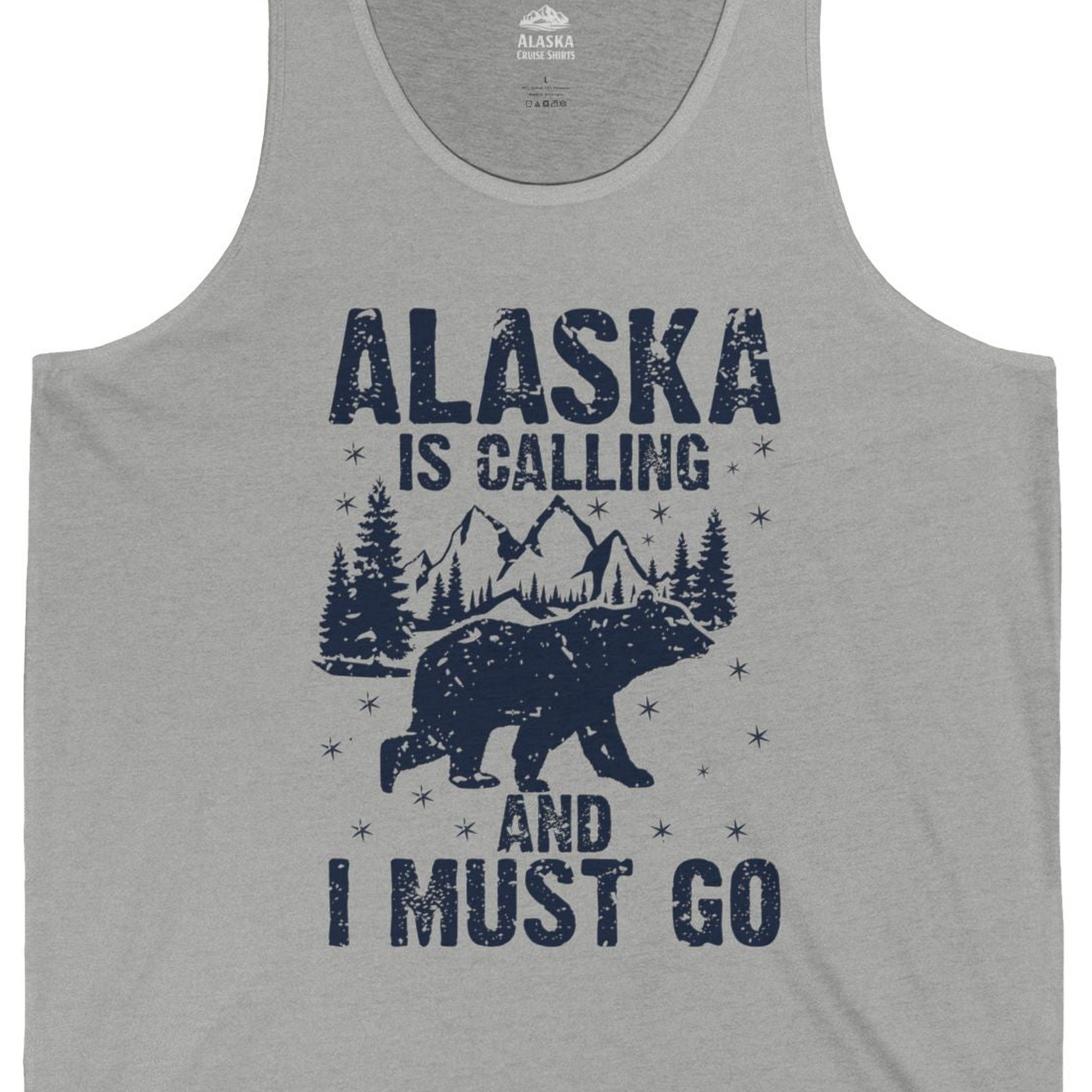 Alaska Is Calling Bear Mountain Wilderness Adventure Vintage Shirt — Tank Top Tank Top – Athletic Heather – Alaska Cruise Shirts Close Up