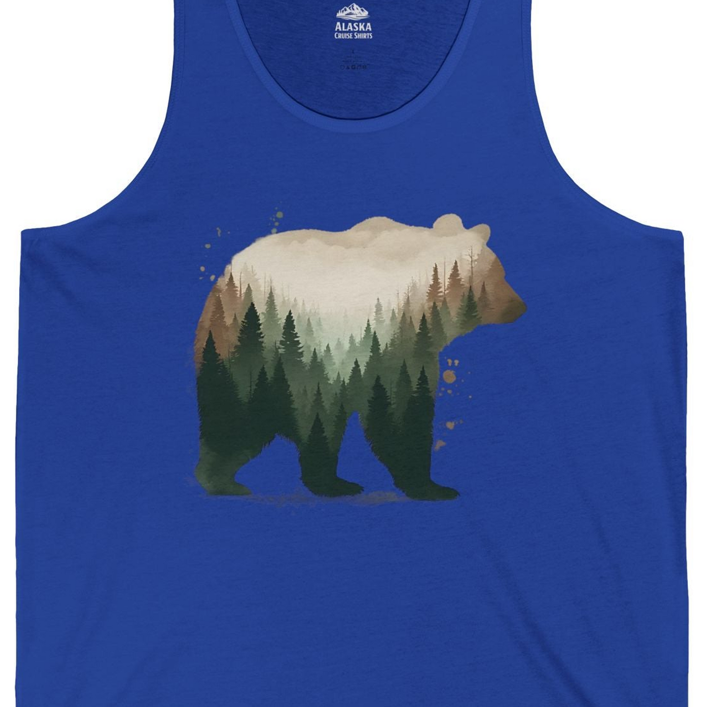 Double Exposure Bear Forest Shirt Tank Top – True Royal – Alaska Cruise Shirts Close Up
