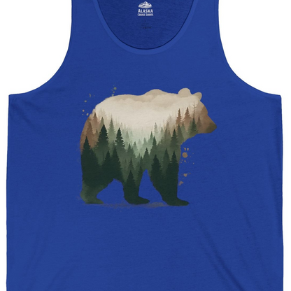 Double Exposure Bear Forest Shirt Tank Top – True Royal – Alaska Cruise Shirts Close Up