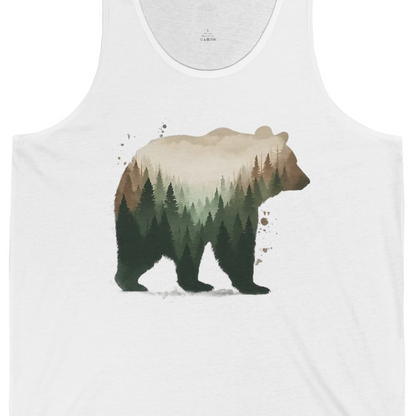 Double Exposure Bear Forest Shirt Tank Top – White – Alaska Cruise Shirts Close Up