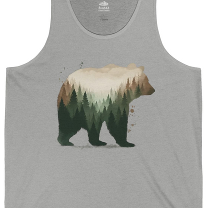 Double Exposure Bear Forest Shirt Tank Top – Athletic Heather – Alaska Cruise Shirts Close Up