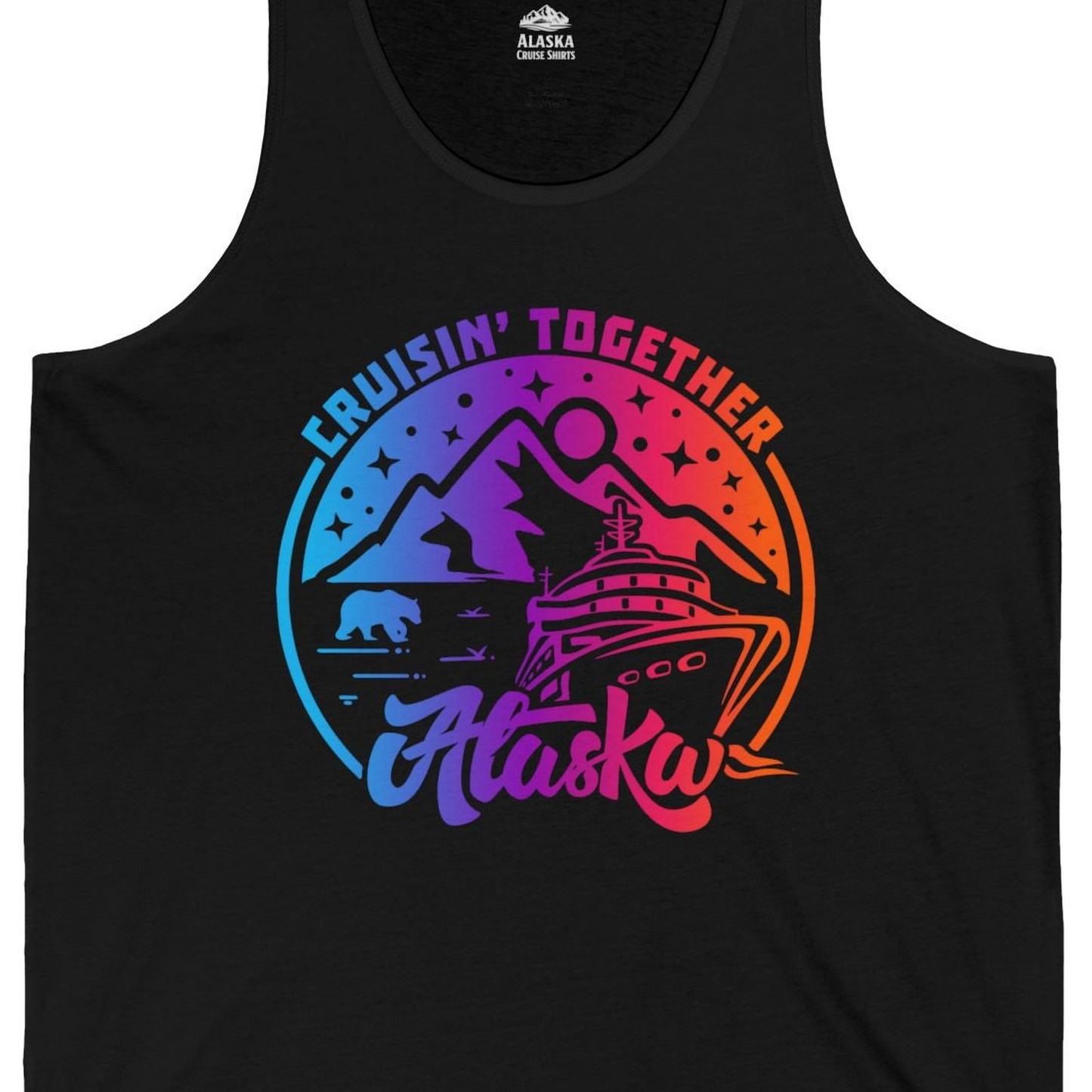 Alaska Cruise Shirt Tank Top – Black – Alaska Cruise Shirts Close Up