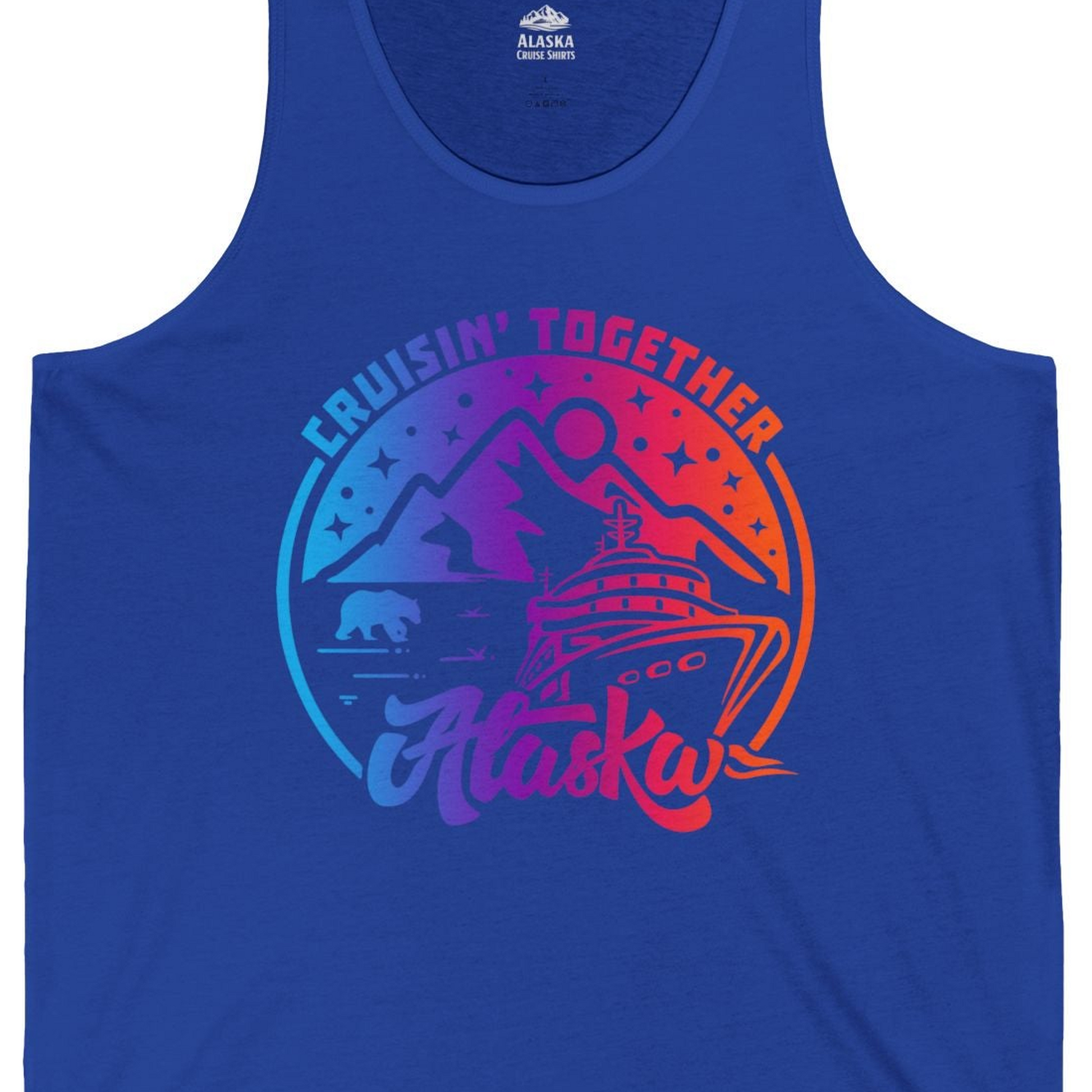Alaska Cruise Shirt Tank Top – True Royal – Alaska Cruise Shirts Close Up