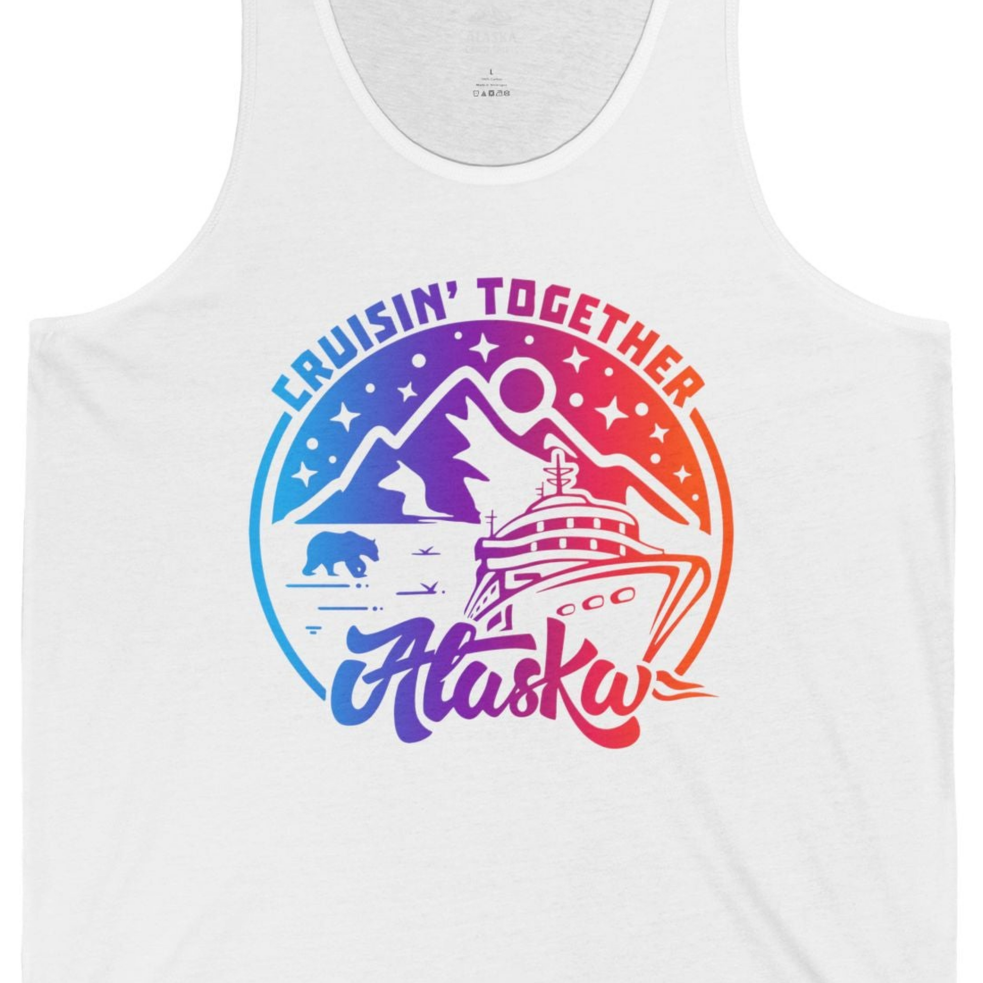 Alaska Cruise Shirt Tank Top – White – Alaska Cruise Shirts Close Up