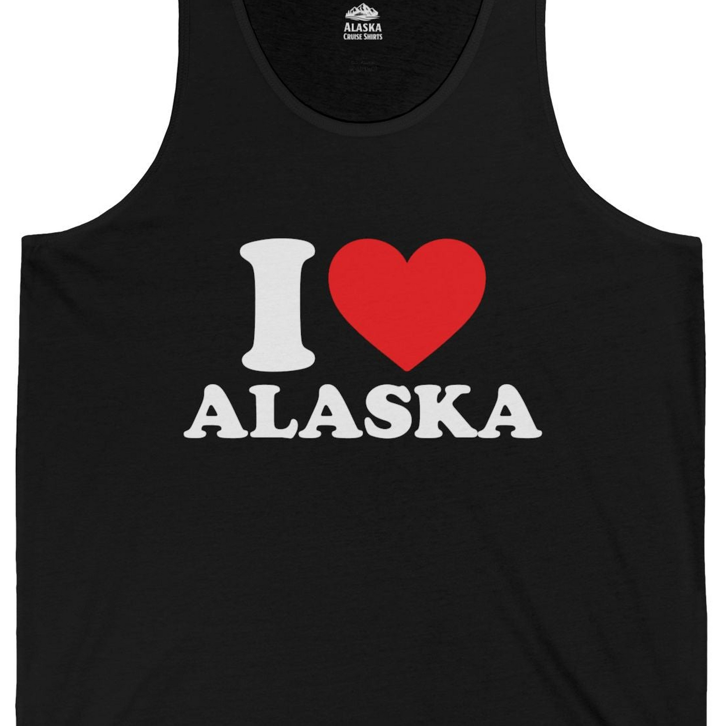 I Love Alaska Shirt Tank Top – Black – Alaska Cruise Shirts Close Up