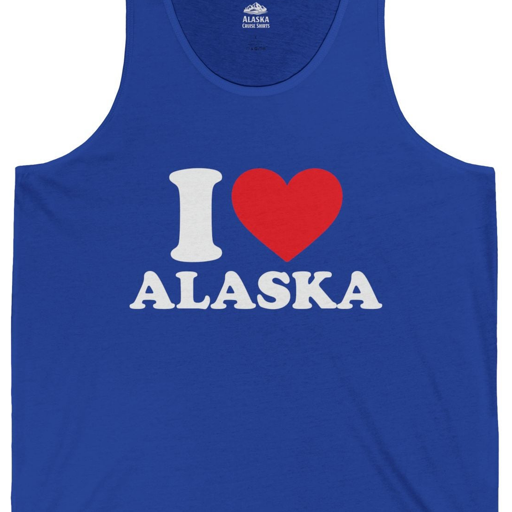 I Love Alaska Shirt Tank Top – True Royal – Alaska Cruise Shirts Close Up