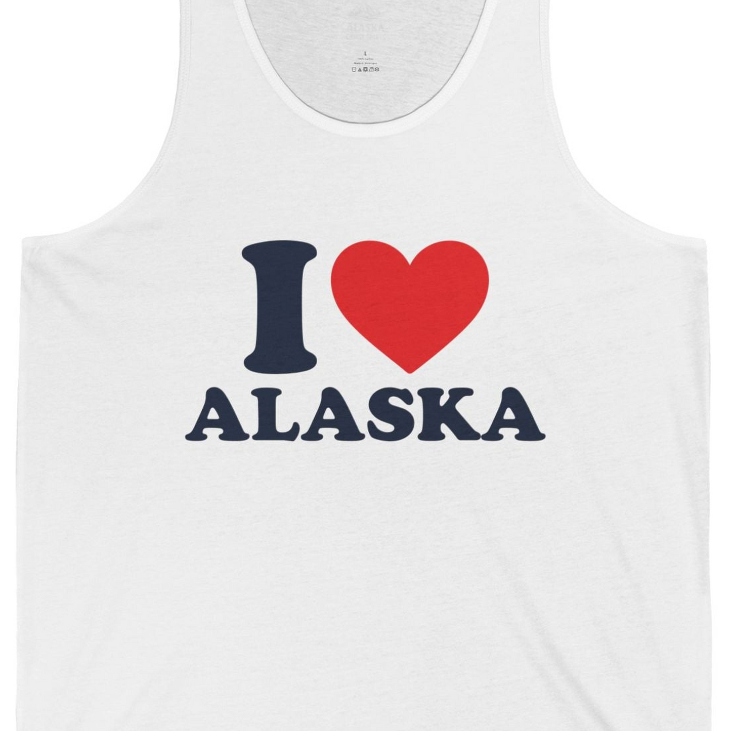 I Love Alaska Shirt Tank Top – White – Alaska Cruise Shirts Close Up