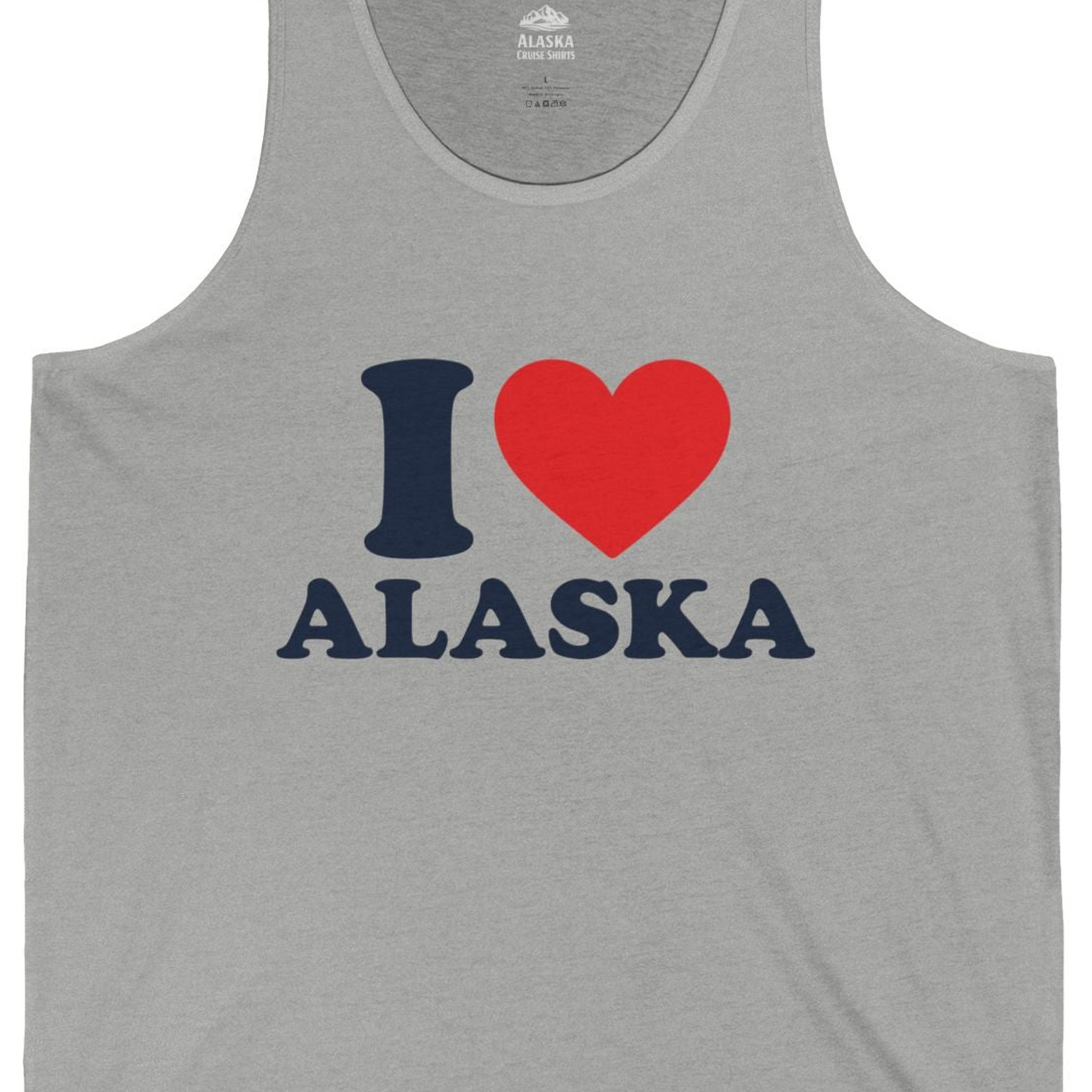 I Love Alaska Shirt Tank Top – Athletic Heather – Alaska Cruise Shirts Close Up