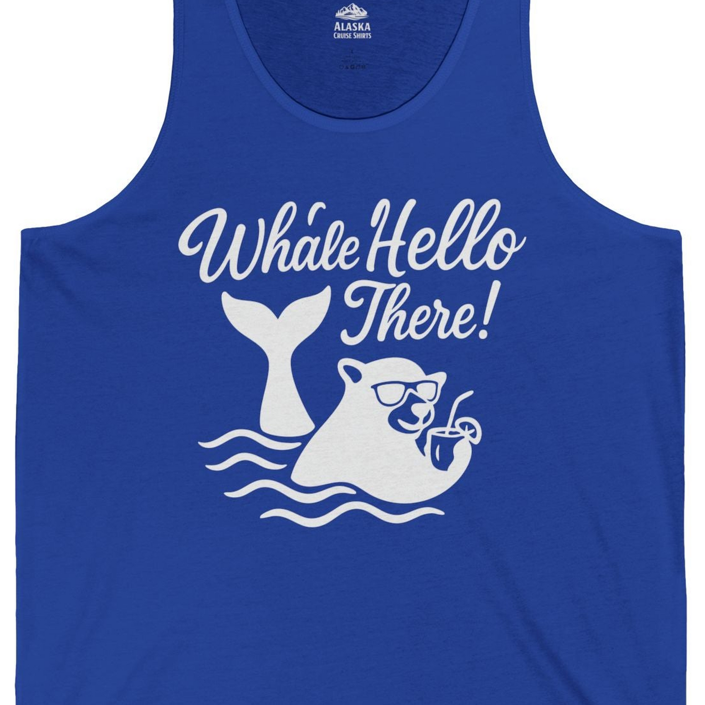 Whale Hello There Shirt Tank Top – True Royal – Alaska Cruise Shirts Close Up