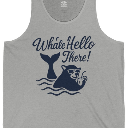 Whale Hello There Shirt Tank Top – Athletic Heather – Alaska Cruise Shirts Close Up