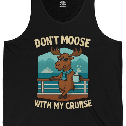 Funny Moose on Alaska Cruise Ship Shirt Tank Top – Black – Alaska Cruise Shirts Close Up