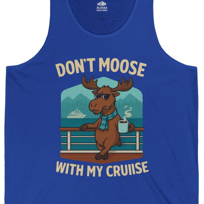 Funny Moose on Alaska Cruise Ship Shirt Tank Top – True Royal – Alaska Cruise Shirts Close Up