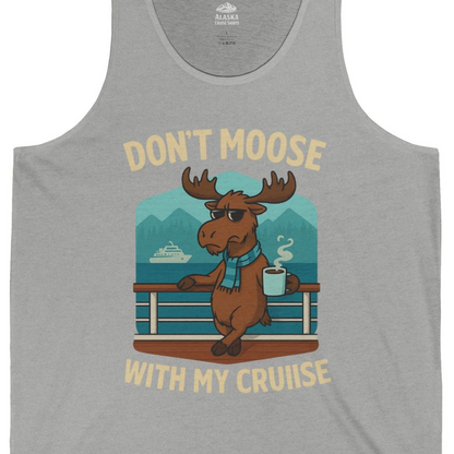 Funny Moose on Alaska Cruise Ship Shirt Tank Top – Athletic Heather – Alaska Cruise Shirts Close Up