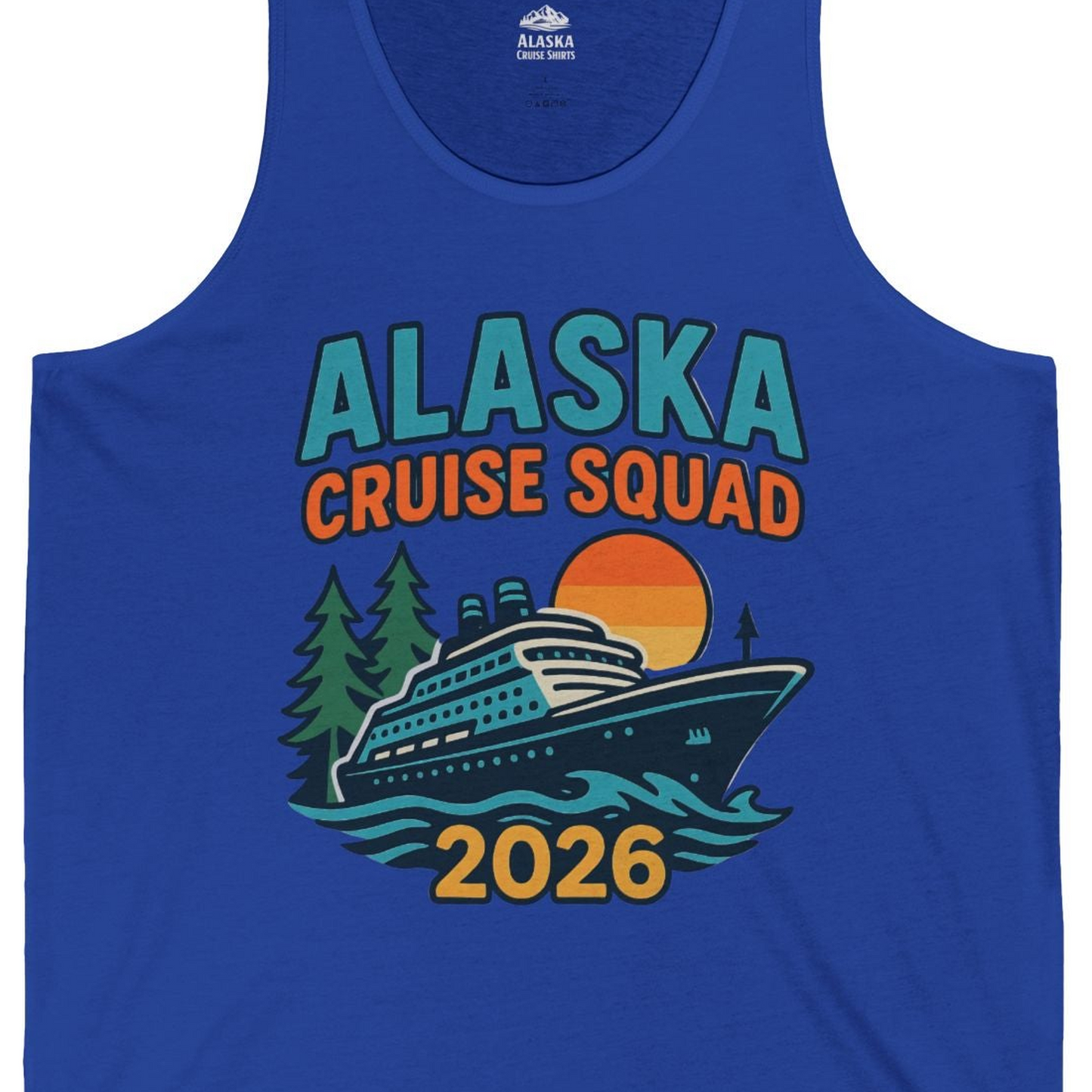 Alaska Cruise Squad Shirt Tank Top – True Royal – Alaska Cruise Shirts Close Up