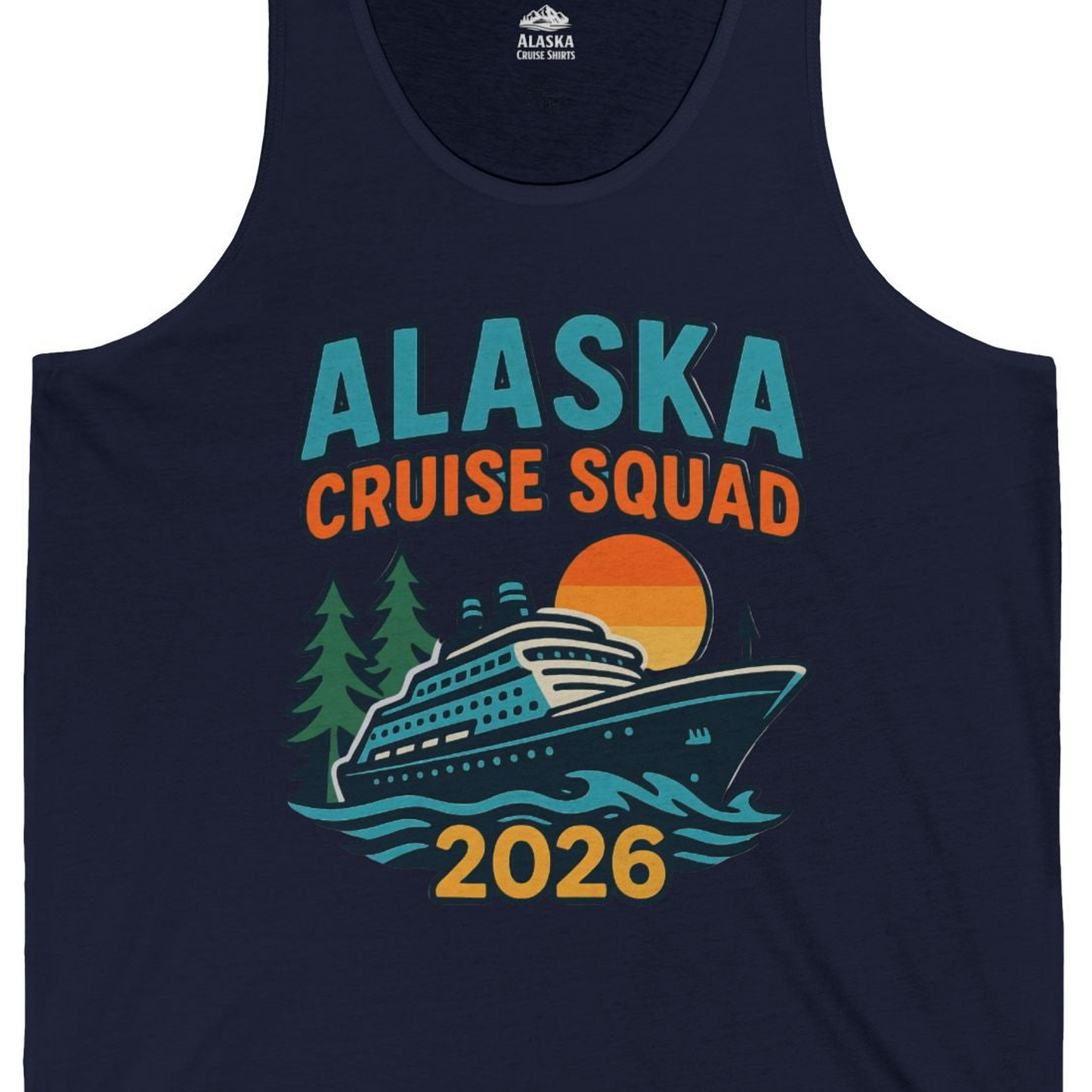 Alaska Cruise Squad Shirt Tank Top – Navy – Alaska Cruise Shirts Close Up
