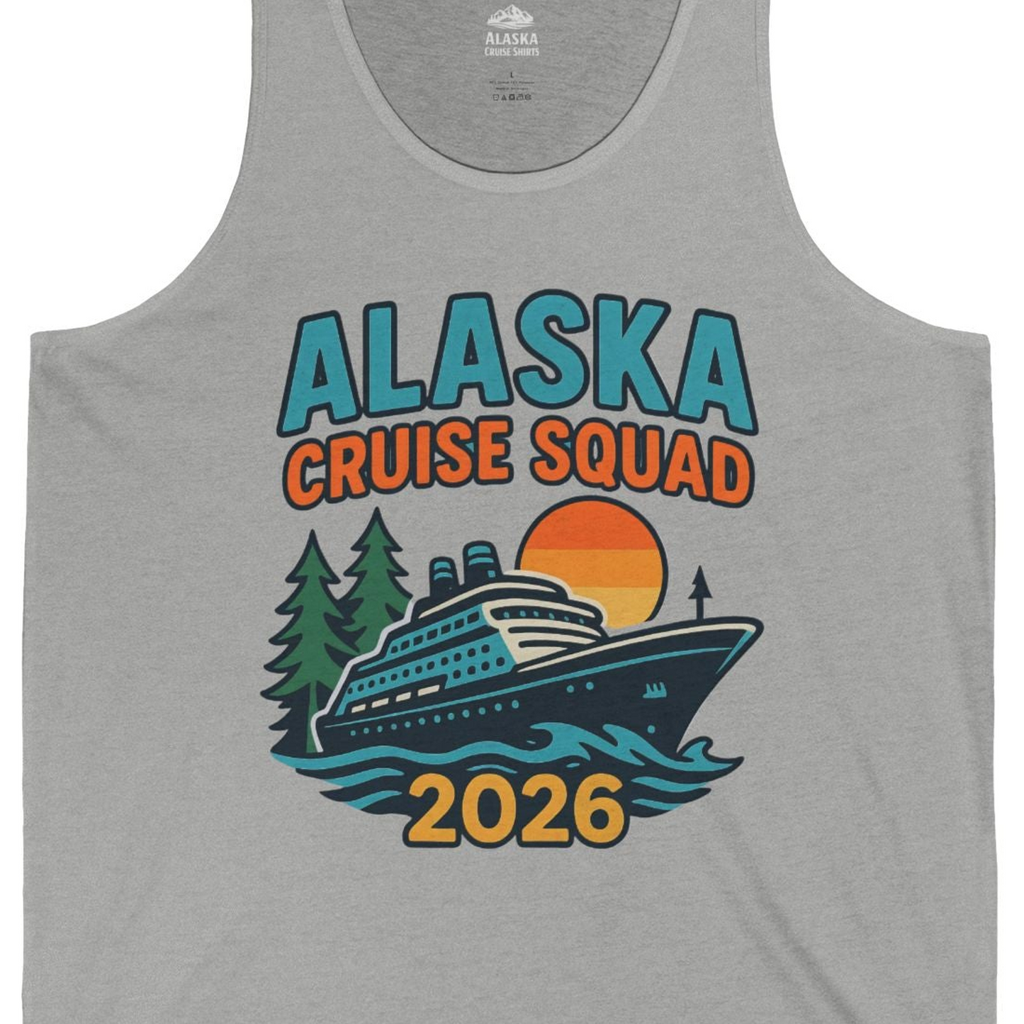 Alaska Cruise Squad Shirt Tank Top – Athletic Heather – Alaska Cruise Shirts Close Up