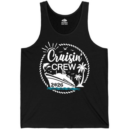Cruisin Crew Shirt Tropical Family Group Cruise 2026 Caribbean Islands — Tank Top Tank Top – Black – Alaska Cruise Shirts Close Up