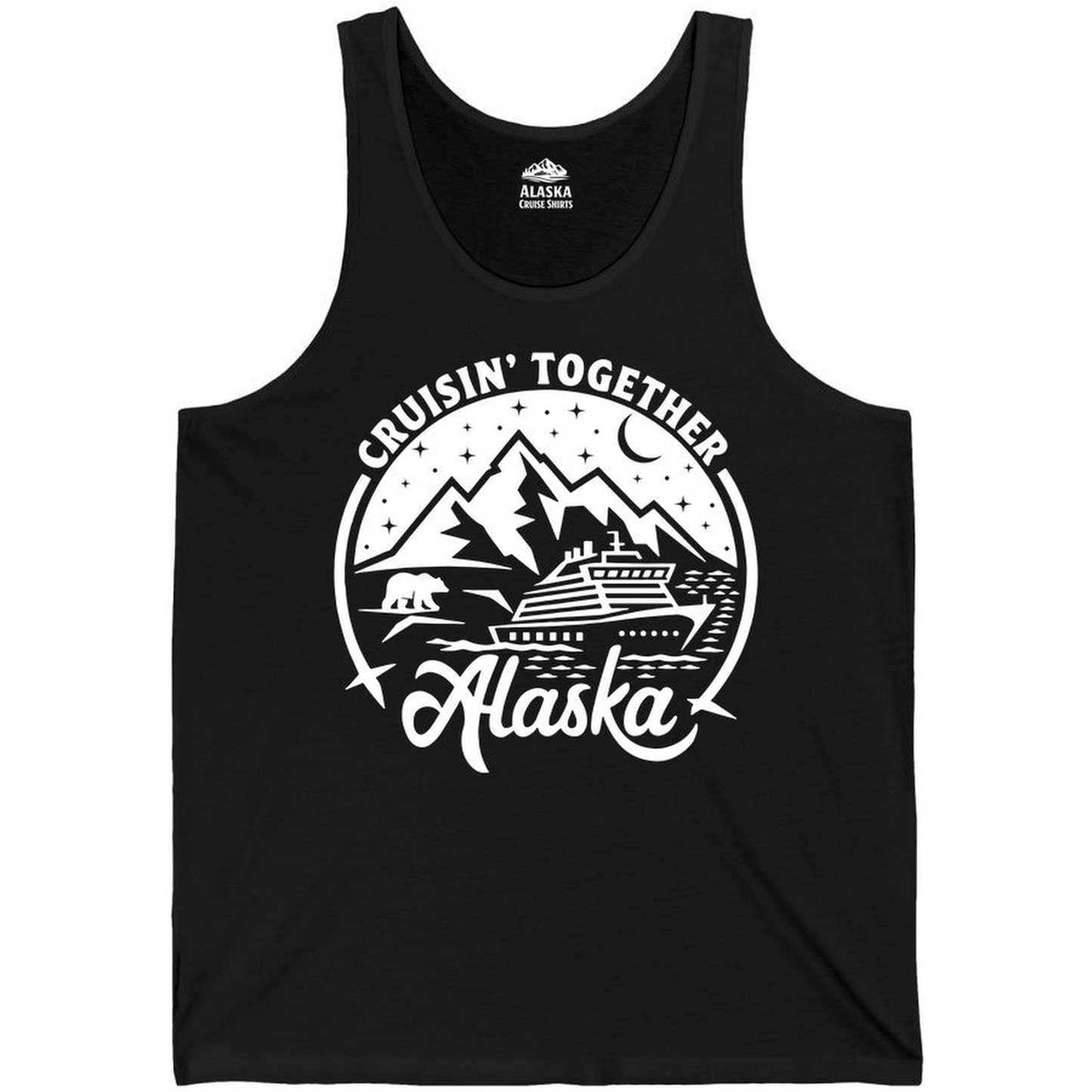 Alaska Cruise Adventure Shirt Tank Top – Black – Alaska Cruise Shirts Close Up