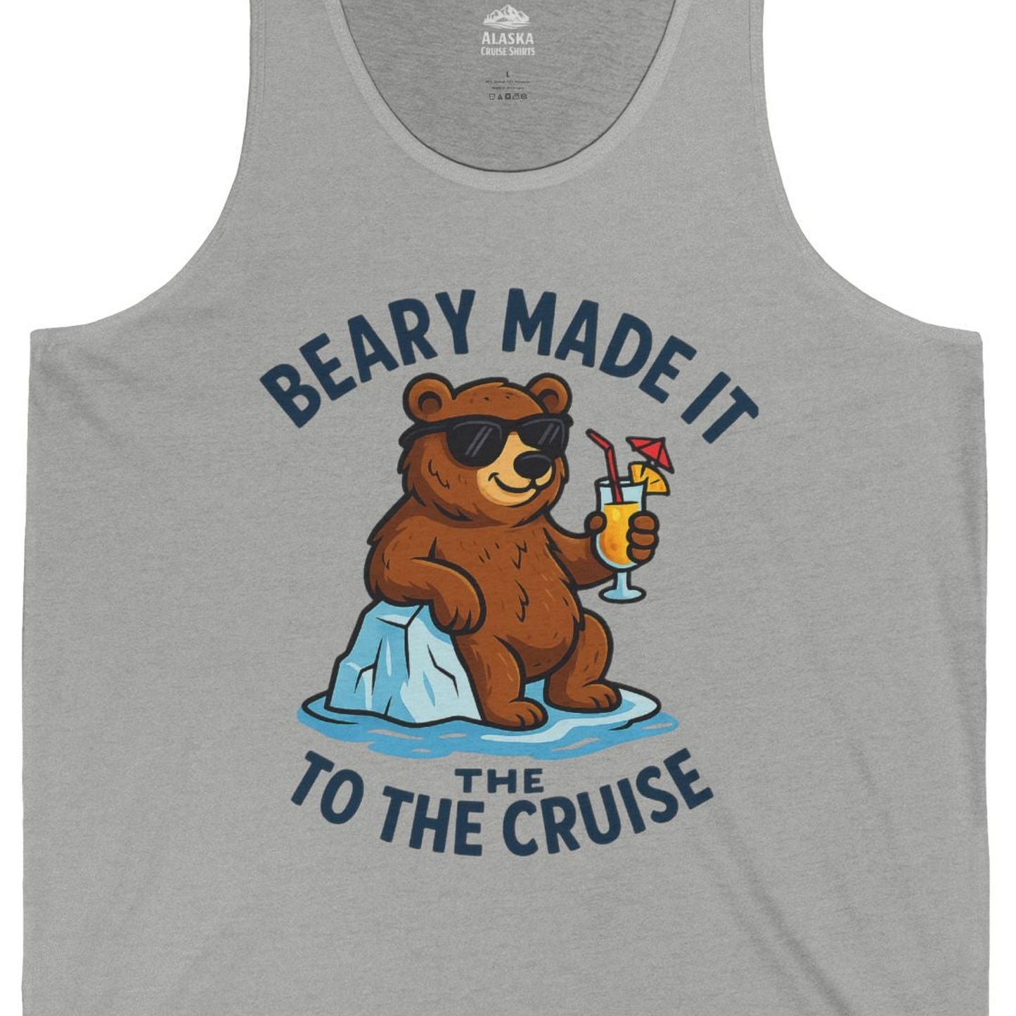 Funny Cruise Bear Shirt Tank Top – Athletic Heather – Alaska Cruise Shirts Close Up