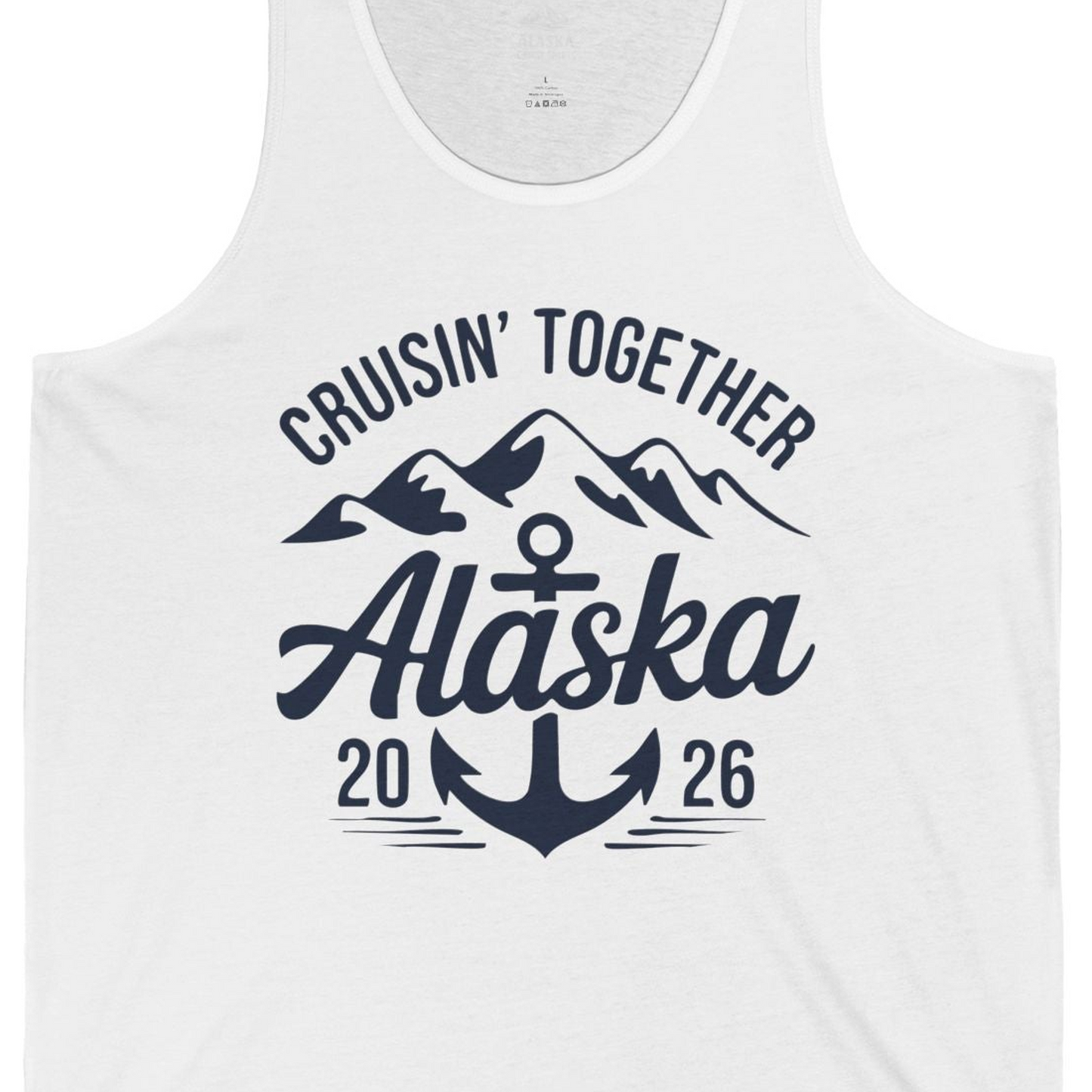 Alaska Cruise Shirt Tank Top – White – Alaska Cruise Shirts Close Up