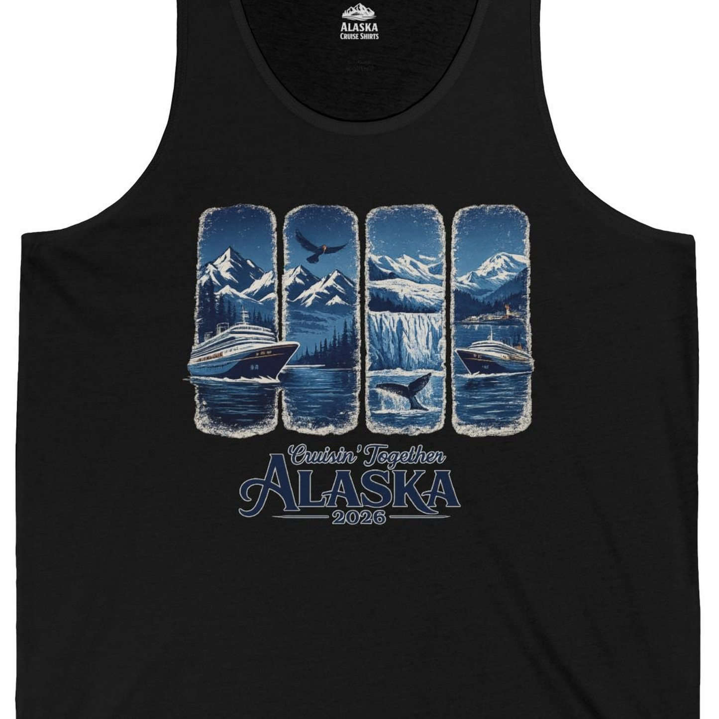 Alaska Cruise Adventure Shirt Tank Top – Black – Alaska Cruise Shirts Close Up