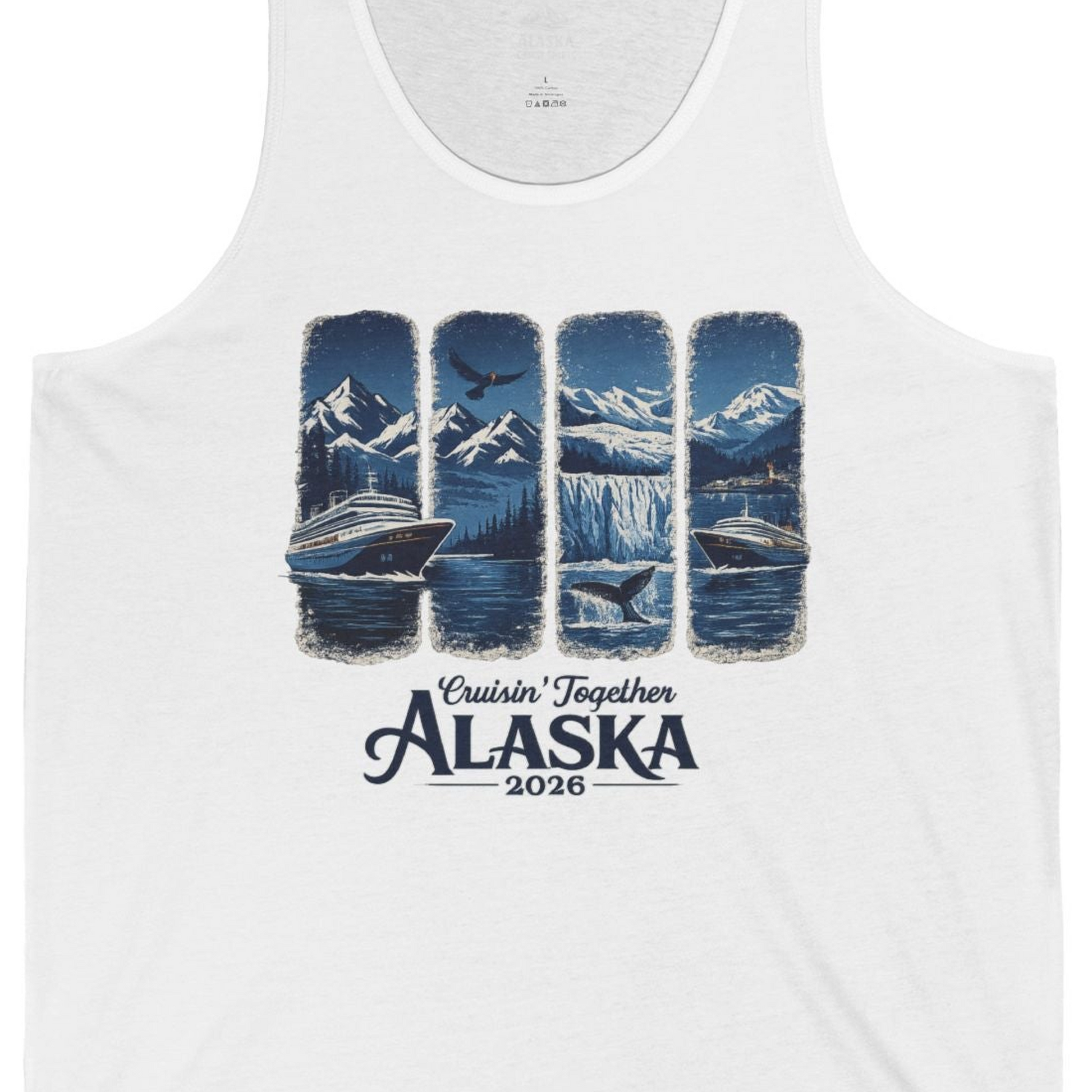 Alaska Cruise Adventure Shirt Tank Top – White – Alaska Cruise Shirts Close Up