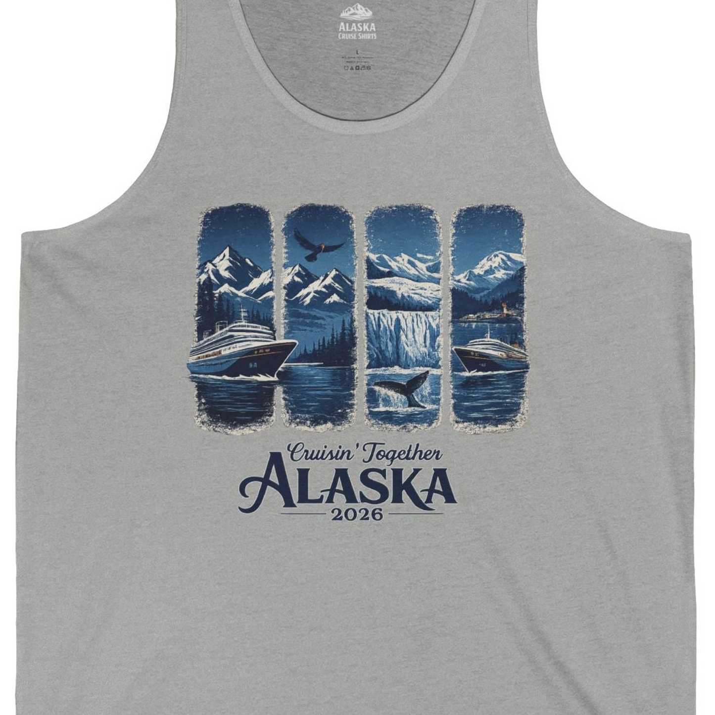 Alaska Cruise Adventure Shirt Tank Top – Athletic Heather – Alaska Cruise Shirts Close Up