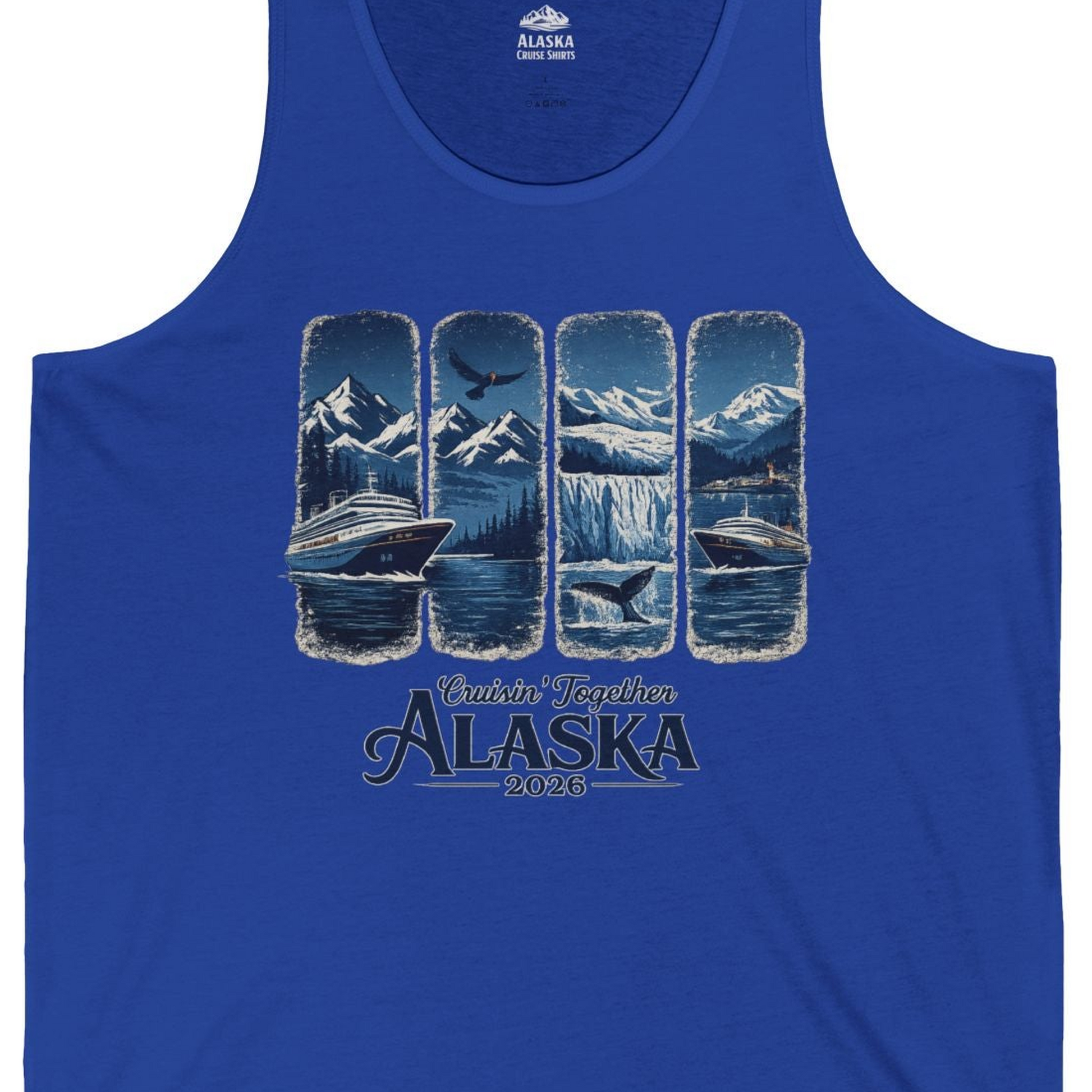 Alaska Cruise Adventure Shirt Tank Top – True Royal – Alaska Cruise Shirts Close Up