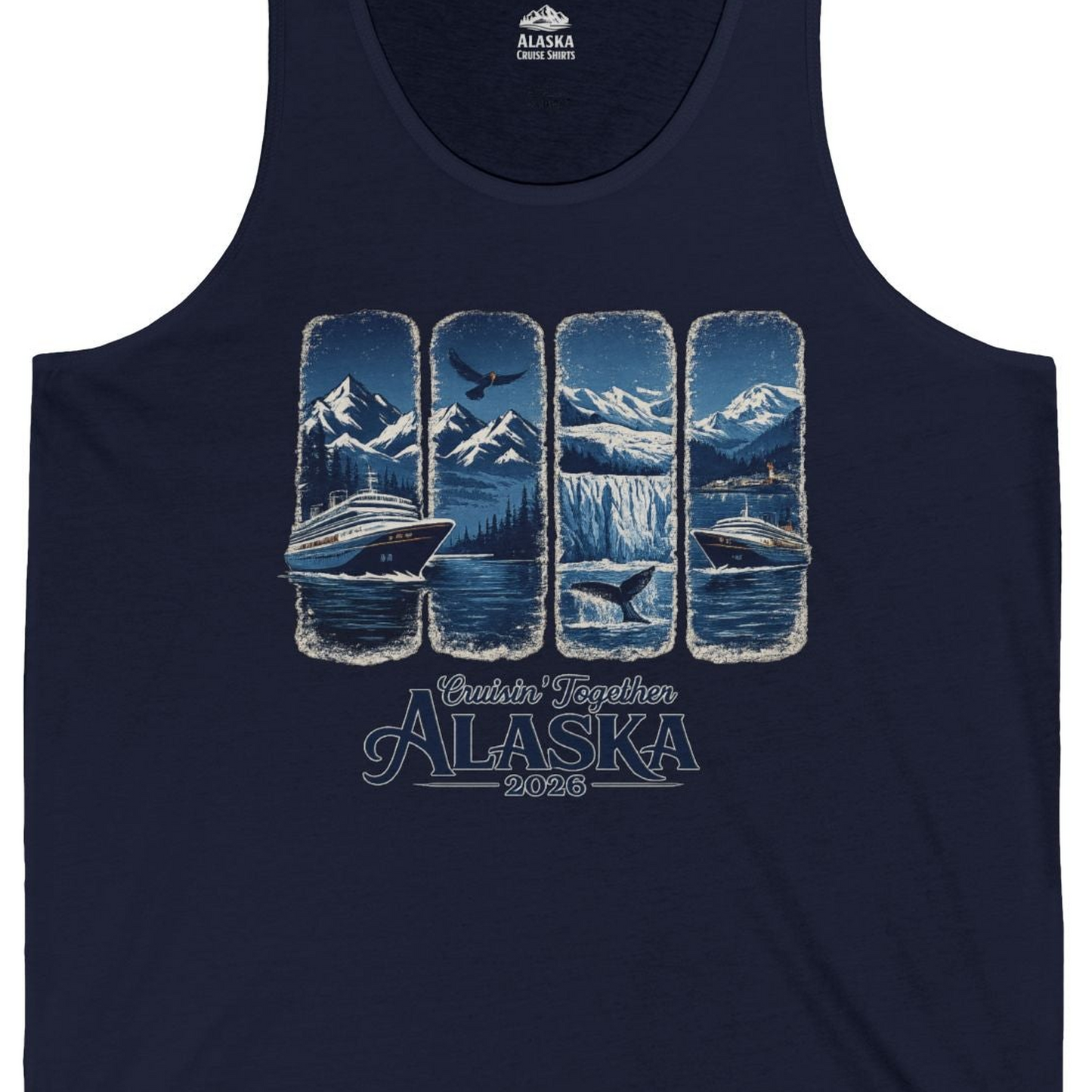 Alaska Cruise Adventure Shirt Tank Top – Navy – Alaska Cruise Shirts Close Up