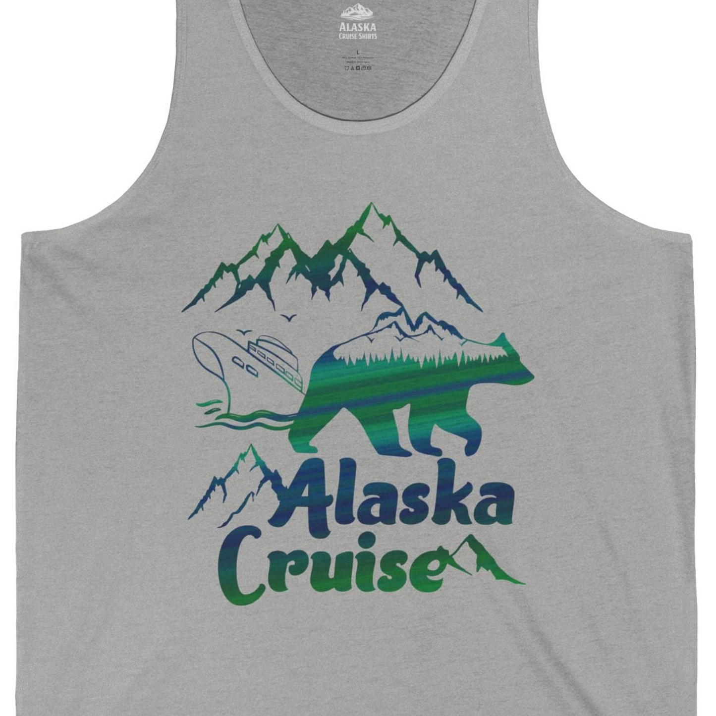 Alaska Cruise Bear Mountains Silhouette Shirt Tank Top – Athletic Heather – Alaska Cruise Shirts Close Up