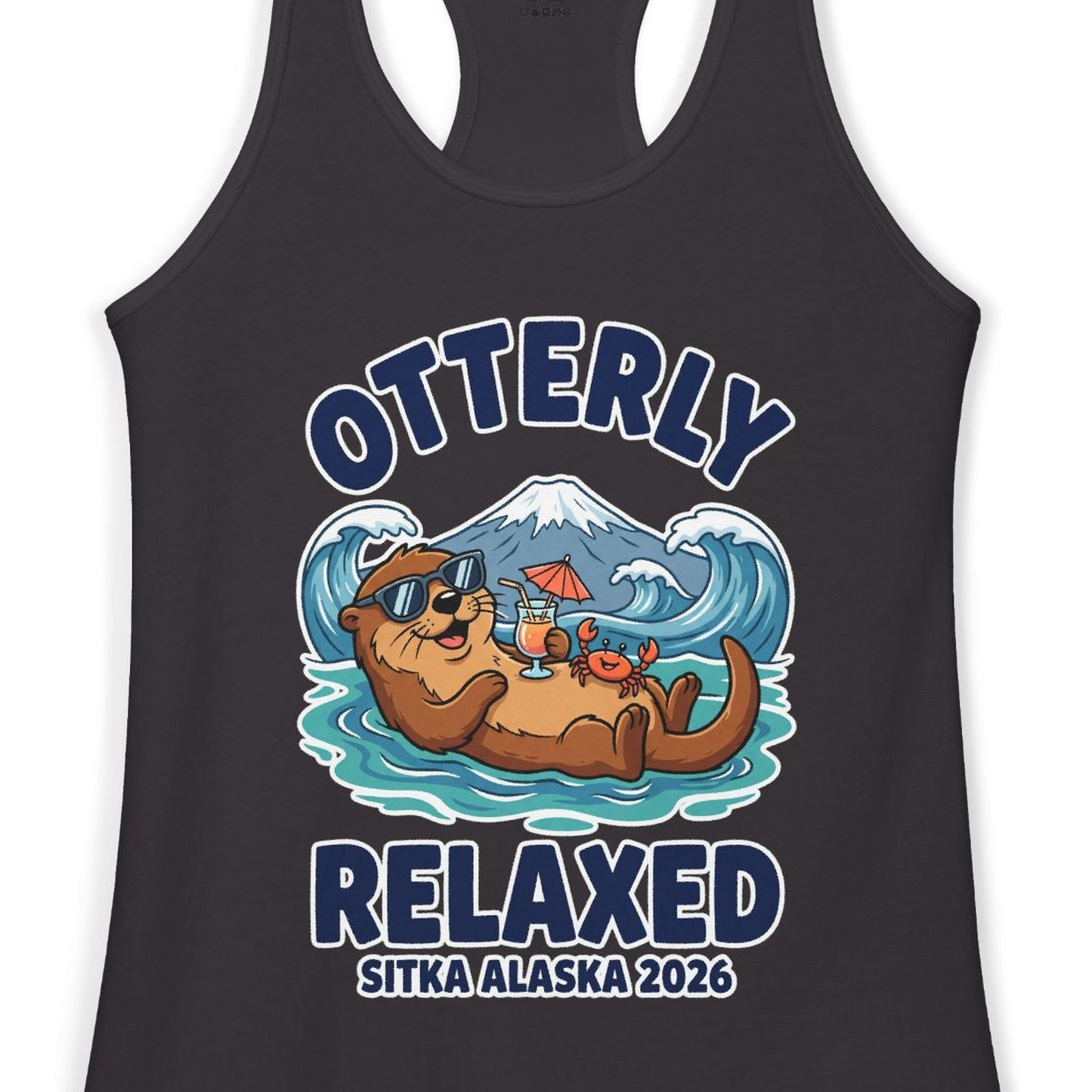 Otterly Relaxed Sitka Alaska 2026 Vacation Souvenir Shirt — Ladies Tank Tank Top – Black – Alaska Cruise Shirts Close Up
