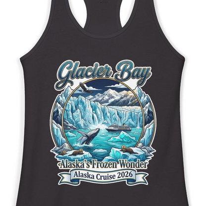Glacier Bay Alaska Cruise 2026 Wildlife Adventure Souvenir Shirt — Ladies Tank Tank Top – Black – Alaska Cruise Shirts Close Up