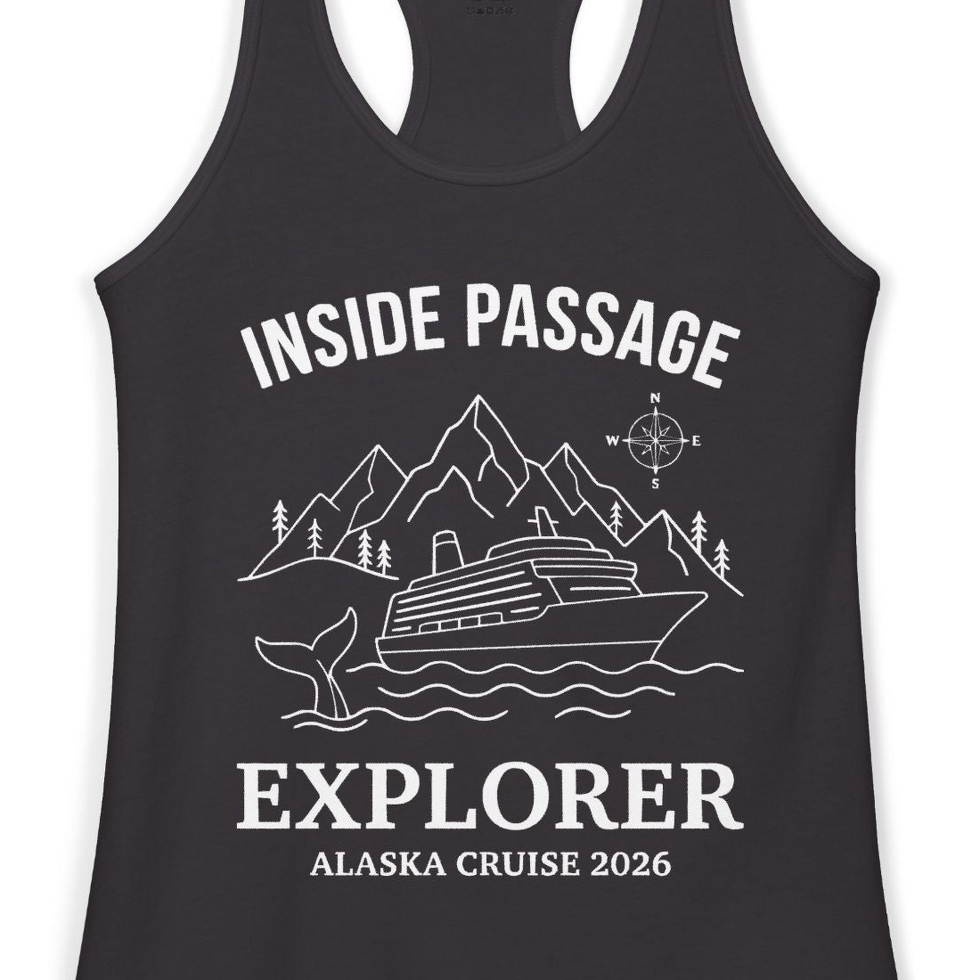 Inside Passage Explorer Alaska Cruise Adventure 2026 Shirt — Ladies Tank Tank Top – Black – Alaska Cruise Shirts Close Up