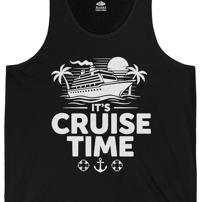 It’s Cruise Time Bold Nautical Vacation Shirt for Cruise Enthusiasts — Tank Top Tank Top – Black – Alaska Cruise Shirts Close Up