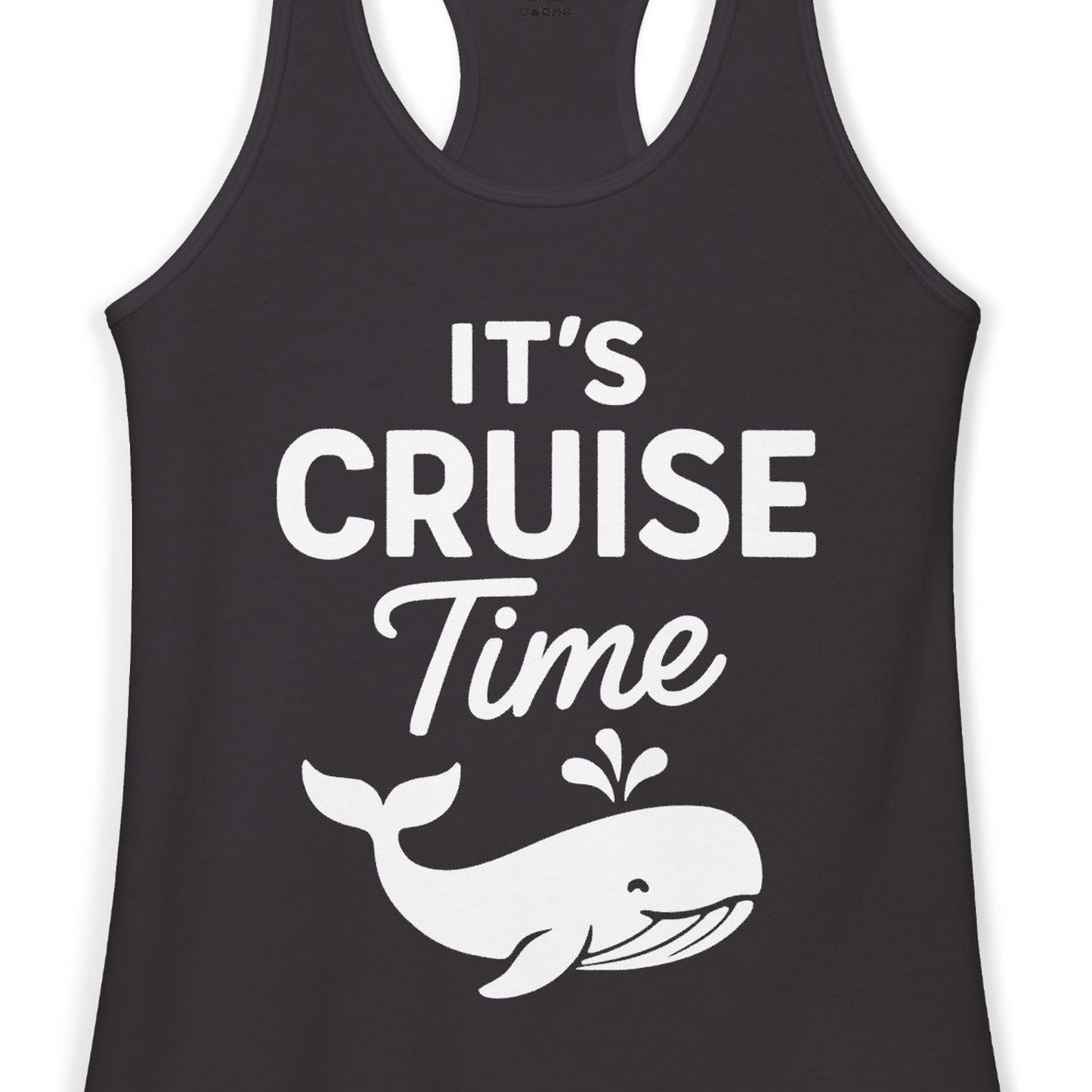 It's Cruise Time Whale Graphic Vacation Cruise Shirt — Ladies Tank Tank Top – Black – Alaska Cruise Shirts Close Up
