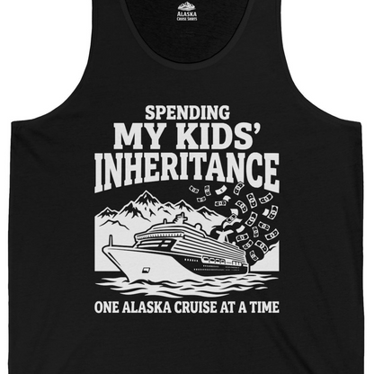 Spending My Kids Inheritance Funny Alaska Cruise Shirt — Tank Top Tank Top – Black – Alaska Cruise Shirts Close Up