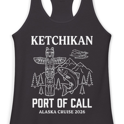 Ketchikan Alaska Cruise Port of Call Totem Wildlife Adventure Shirt — Ladies Tank Tank Top – Black – Alaska Cruise Shirts Close Up