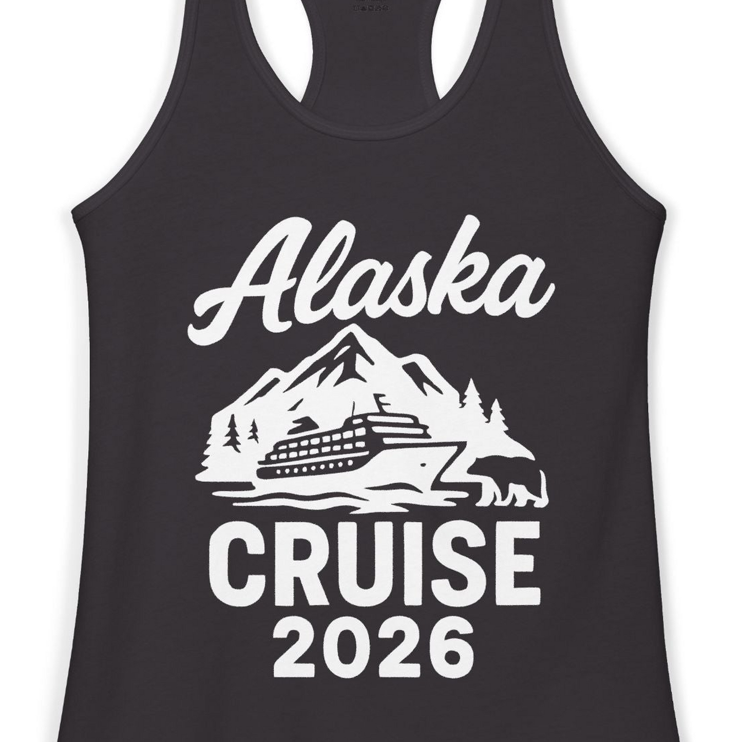 Alaska Cruise 2026 Nature Adventure Souvenir T-Shirt — Ladies Tank Tank Top – Black – Alaska Cruise Shirts Close Up