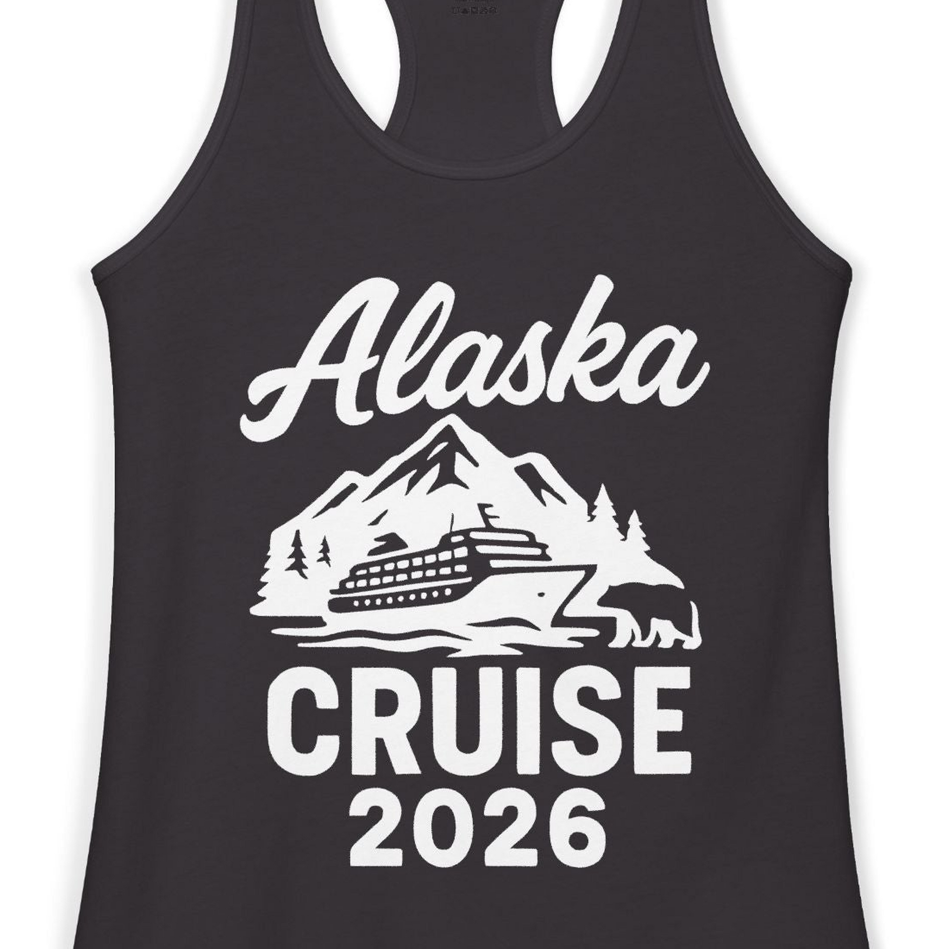 Alaska Cruise 2026 Nature Adventure Souvenir T-Shirt — Ladies Tank Tank Top – Black – Alaska Cruise Shirts Close Up
