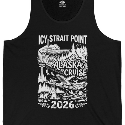 Icy Strait Point Alaska Cruise 2026 Wildlife Adventure Shirt — Tank Top Tank Top – Black – Alaska Cruise Shirts Close Up
