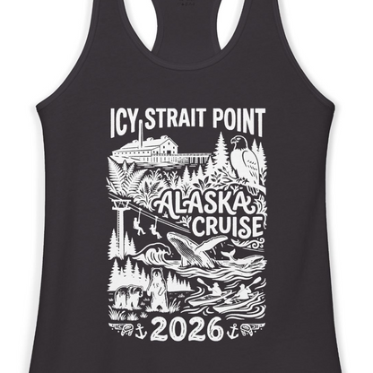 Icy Strait Point Alaska Cruise 2026 Wildlife Adventure Shirt — Ladies Tank Tank Top – Black – Alaska Cruise Shirts Close Up