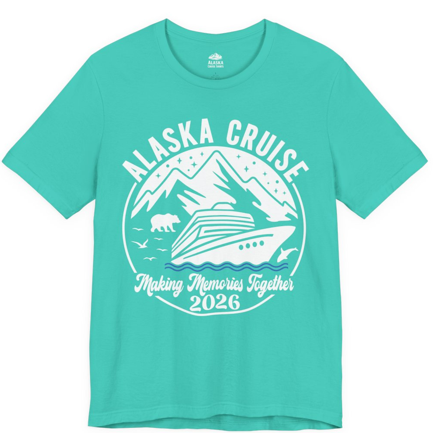 Alaska Cruise Adventure 2026 Shirt - Mountains Wildlife and Ship Retro – Teal – Alaska Cruise Shirts