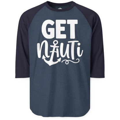Get Nauti Nautical Pun Shirt with Anchor and Rope Graphic — 3/4 Sleeve T-Shirt – Alaska Cruise Shirts