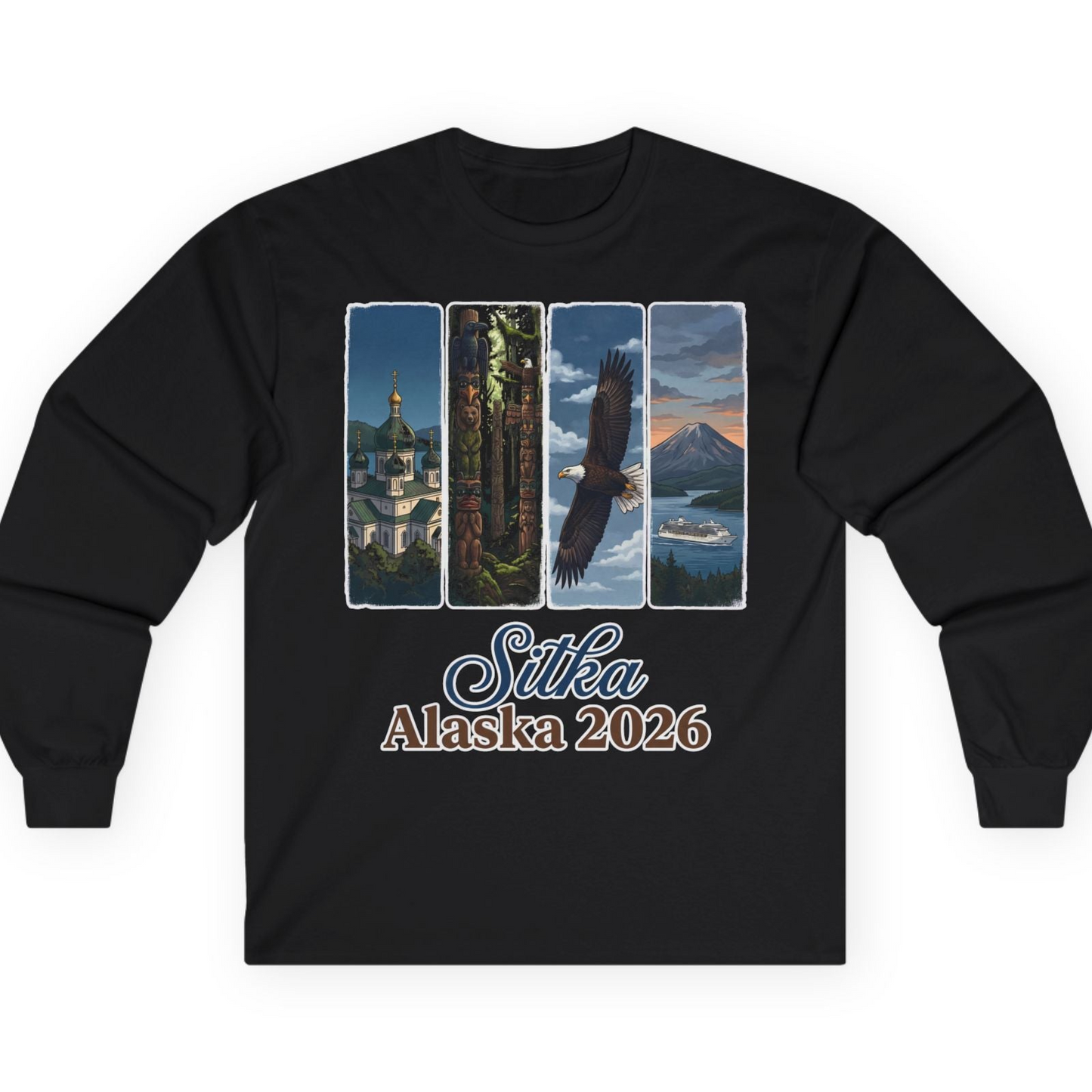 Sitka Alaska 2026 Cruise and Wildlife Souvenir Graphic Shirt — Long Sleeve T-Shirt – Alaska Cruise Shirts