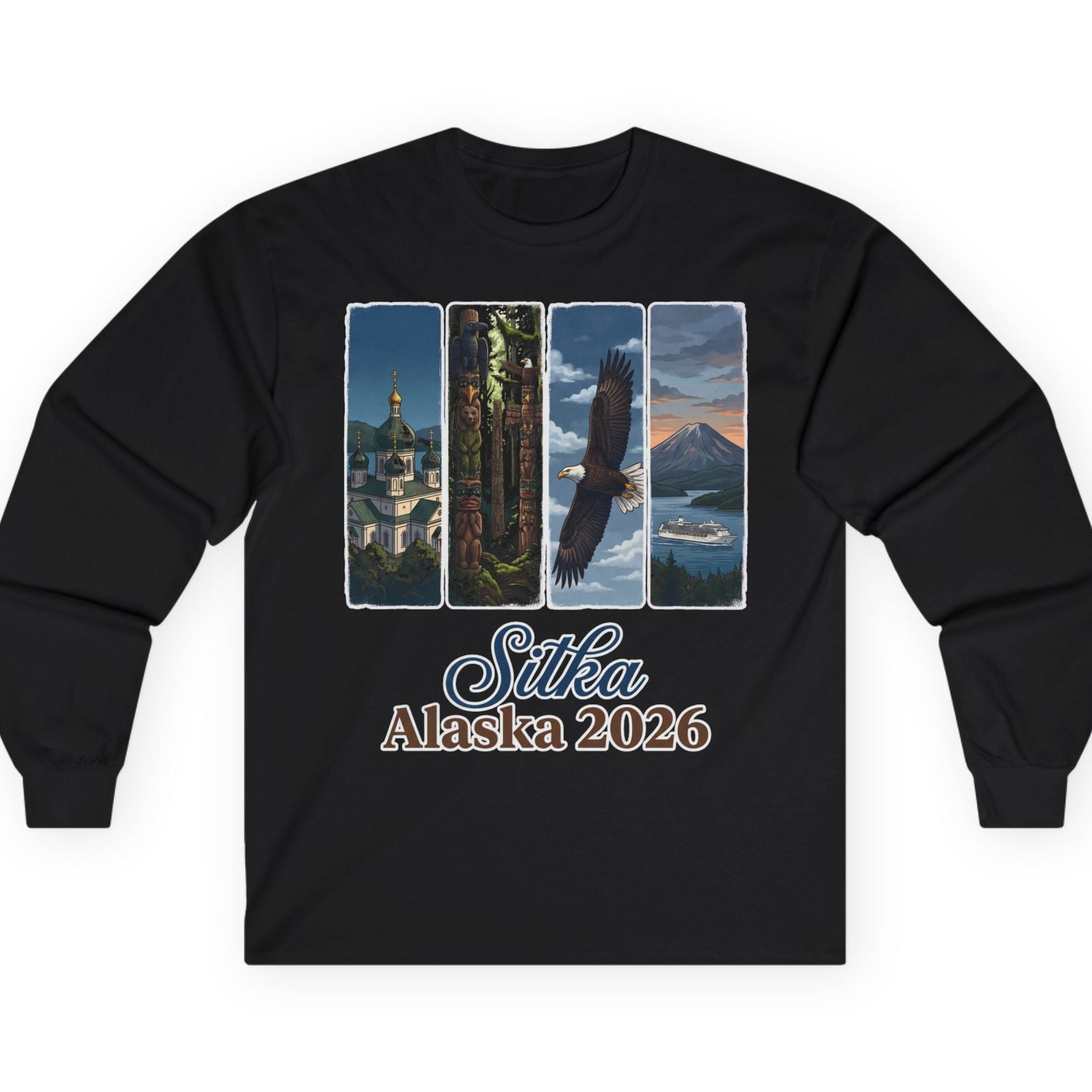 Sitka Alaska 2026 Cruise and Wildlife Souvenir Graphic Shirt — Long Sleeve T-Shirt – Alaska Cruise Shirts