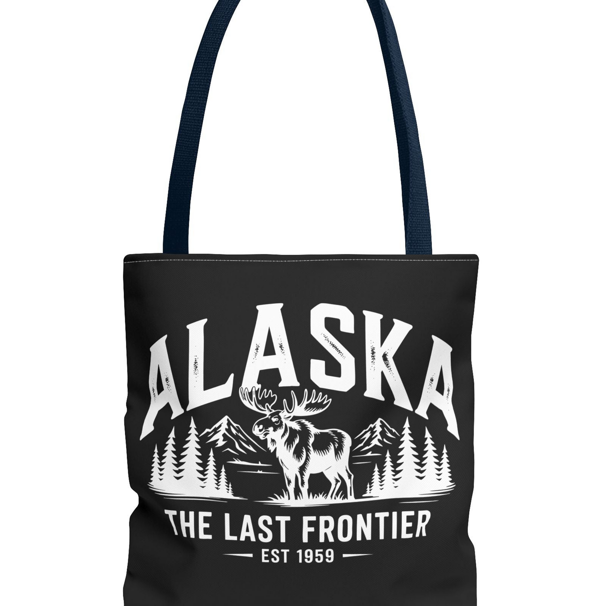 Alaska Moose Tote Bag — 'The Last Frontier' Vintage Mountain Travel Tote T-Shirt – Alaska Cruise Shirts