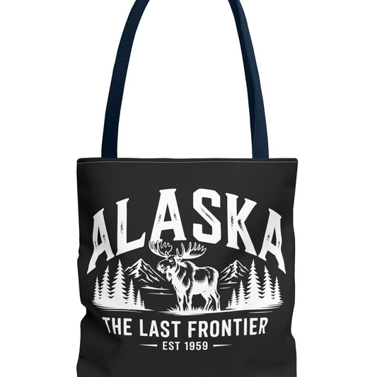 Alaska Moose Tote Bag — 'The Last Frontier' Vintage Mountain Travel Tote T-Shirt – Alaska Cruise Shirts