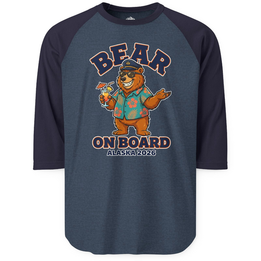Bear On Board Alaska 2026 Funny Tropical Cruise T-Shirt — 3/4 Sleeve T-Shirt – Alaska Cruise Shirts