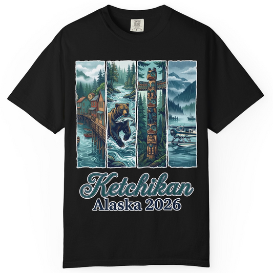 Ketchikan Alaska 2026 Scenic Nature and Totem Pole Art T-Shirt — Comfort T-Shirt – Alaska Cruise Shirts